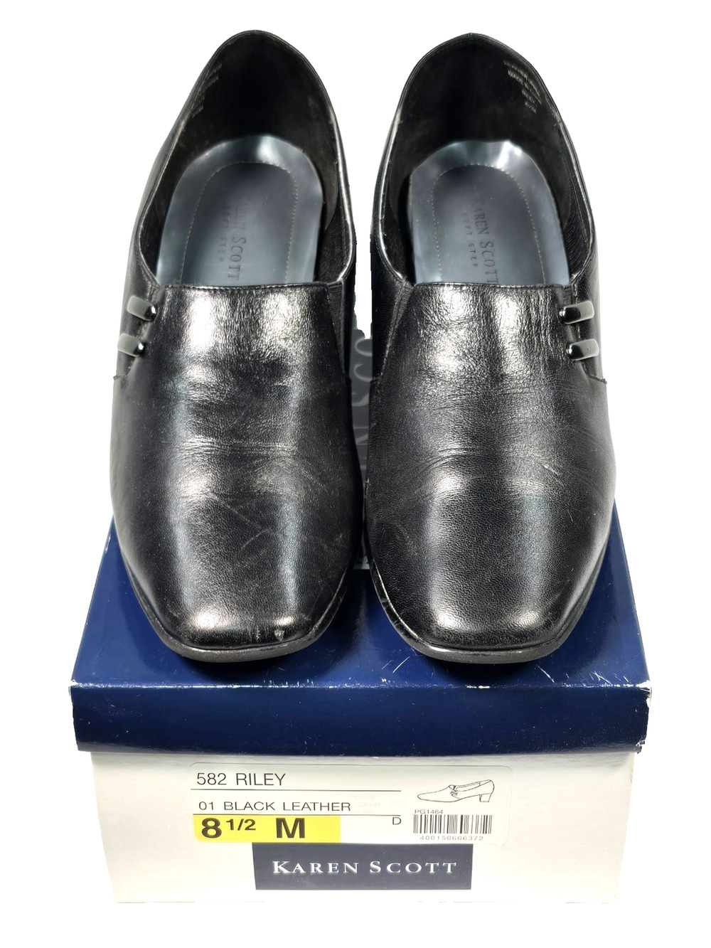 Karen Scott Riley Soft Step Women's Black Leather Heels Shoes Size 8.5 PG1464